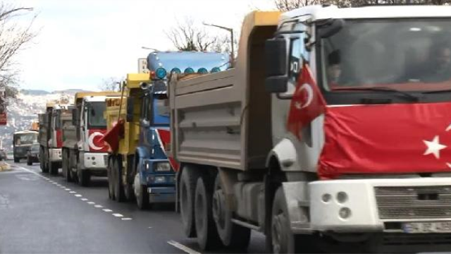 Hafriyat Kamyonları ile Teröre Protesto Konvoyu