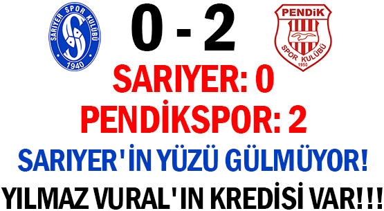 SARIYER: 0 </br>PENDİKSPOR: 2  </br>SARIYER'İN YÜZÜ GÜLMÜYOR! </br>YILMAZ VURAL'IN KREDİSİ VAR!!!